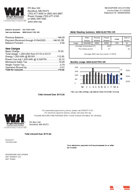 USA Minnesota Wright Hennepin business utility bill template in Word and PDF formats